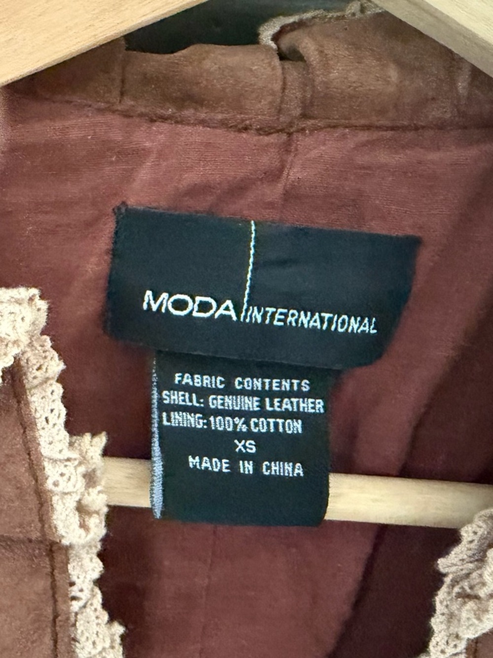Moda International Brown Leather Jacket with Cream Trim - Picture 2 of 2